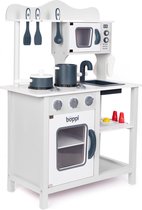 Boppi - cuisine jouet en bois - 20 pièces - 85 cm de haut (gris)