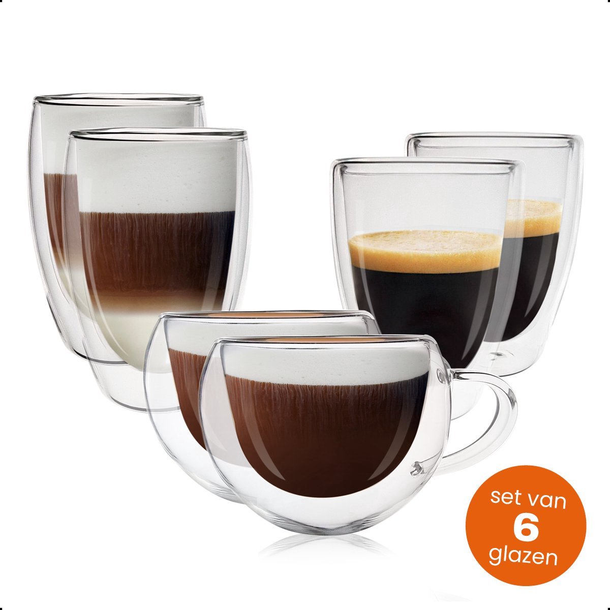 Bol.com Goliving Dubbelwandige Koffieglazen - koffiekopjes - Kopjes - Glazen - Theeglazen - Latte Macchiato - Cappuccino - Set V... aanbieding