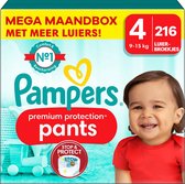 Pampers - Pantalon de Protection Premium - Taille 4 - Mega Boîte Mensuelle - 216 pièces - 9/15 KG