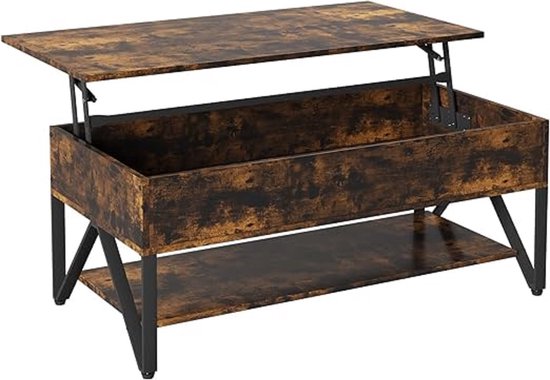 Koffietafel met 2 Lagen Salontafel met Opbergplank Rechthoekige Accenttafel voor in de Woonkamer Draagvermogen 120 kg Bruin/Zwart - Costway