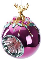 BRUBAKER Premium Kerstbal Rood Met Hertenfiguur - 3,9 Inch (3,9 Inch) Kerstboom Ornament Met Kralen Decoraties - Handversierde Glazen Kerstboom Kerstballen - Kerstdecoratie