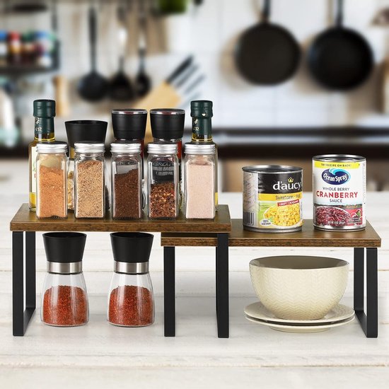NiHome 4-pack stapelbare kunststof keuken opbergplank opvouwbaar rek - witte keukenkast organizer en opbergplanken stapelbare uitbreidbare opbergrekken voor aanrechtkast voorraadkast