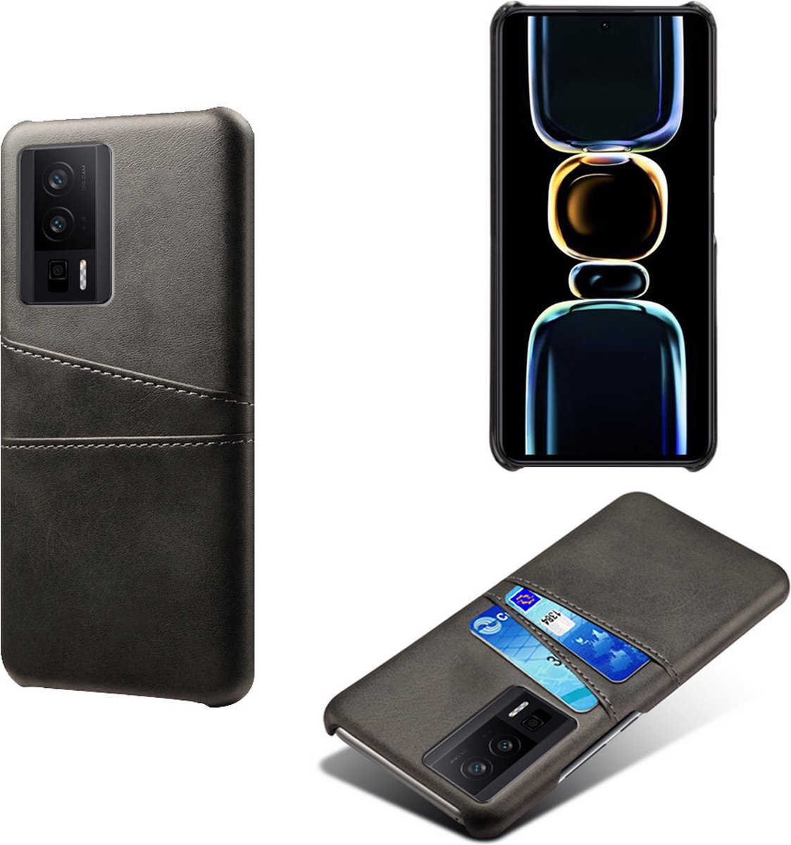 Backcover met Opbergvakjes + PMMA Screenprotector voor Xiaomi Poco F5 Pro _ Zwart