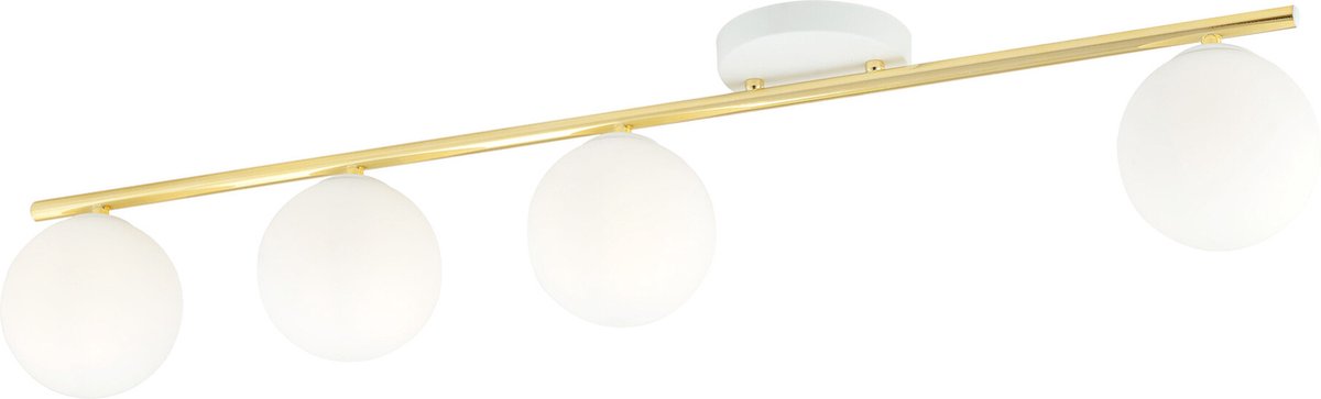 Emibig Wit en messing 4x E14 plafondlamp glazen matwitte bollen - Verlichting met klasse voor elke ruimte