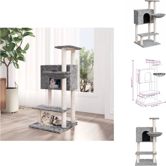 vidaXL Kattenboom Luxe - Kattenmeubel met meerdere niveaus - Comfortabel pluche - Duurzaam sisaltouw - Lichtgrijs - 61 x 61 x 108.5 cm - Krabpaal