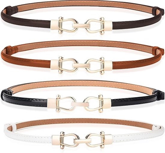 4 stuks skinny damesriemen voor jurk, stretch riem, tailleriem, verstelbare leren riem met gouden gesp, skinny riem voor dames, voor jeans, broeken, jurk