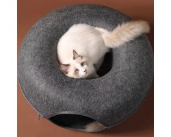 KimDo - Kattentunnel en Kattenmand S - Plezier voor uw kat - Multifunctioneel - Kattenspeelgoed speeltunnel kattenhuis – Kattenhol rond kattenspeeltjes - Cat cave donut - Antraciet
