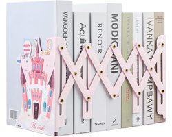 Bookends, Adjustable, Expandable, Metal, Children's Castle, Book Stand, Magazine Folder, Non-Slip Book Holder for Kitchen, Office, School, Library (Light Pink)