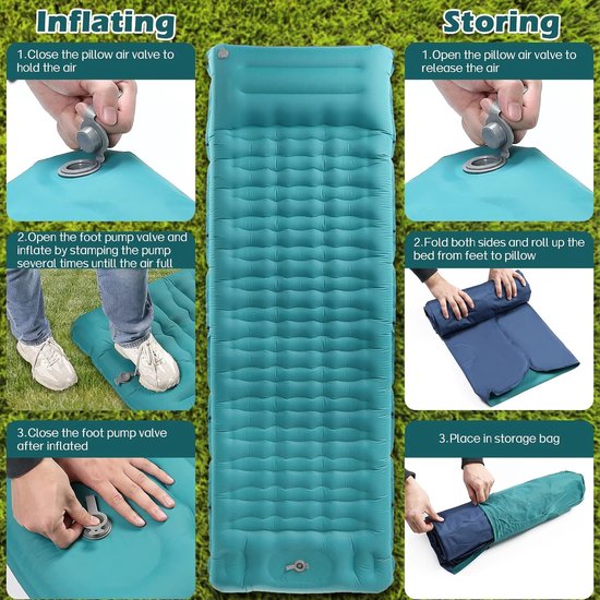 QPAU Camping Isomatte Selbstaufblasend mit Fuß Pumpe, 12CM Ultra-Dicke Verbesserte Unterstützung Aufblasbare Camping Matratze, Ultraleicht Wasserdicht Outdoor Luftmatratze zum Wandern Rucksack