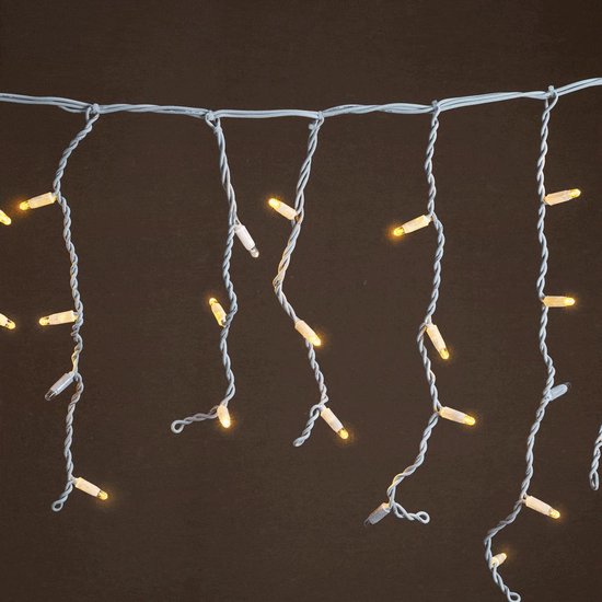 Éclairage icicle connectable | à partir de 3 mètres | 114 LED | blanc chaud avec scintillement | cordon blanc | caoutchouc