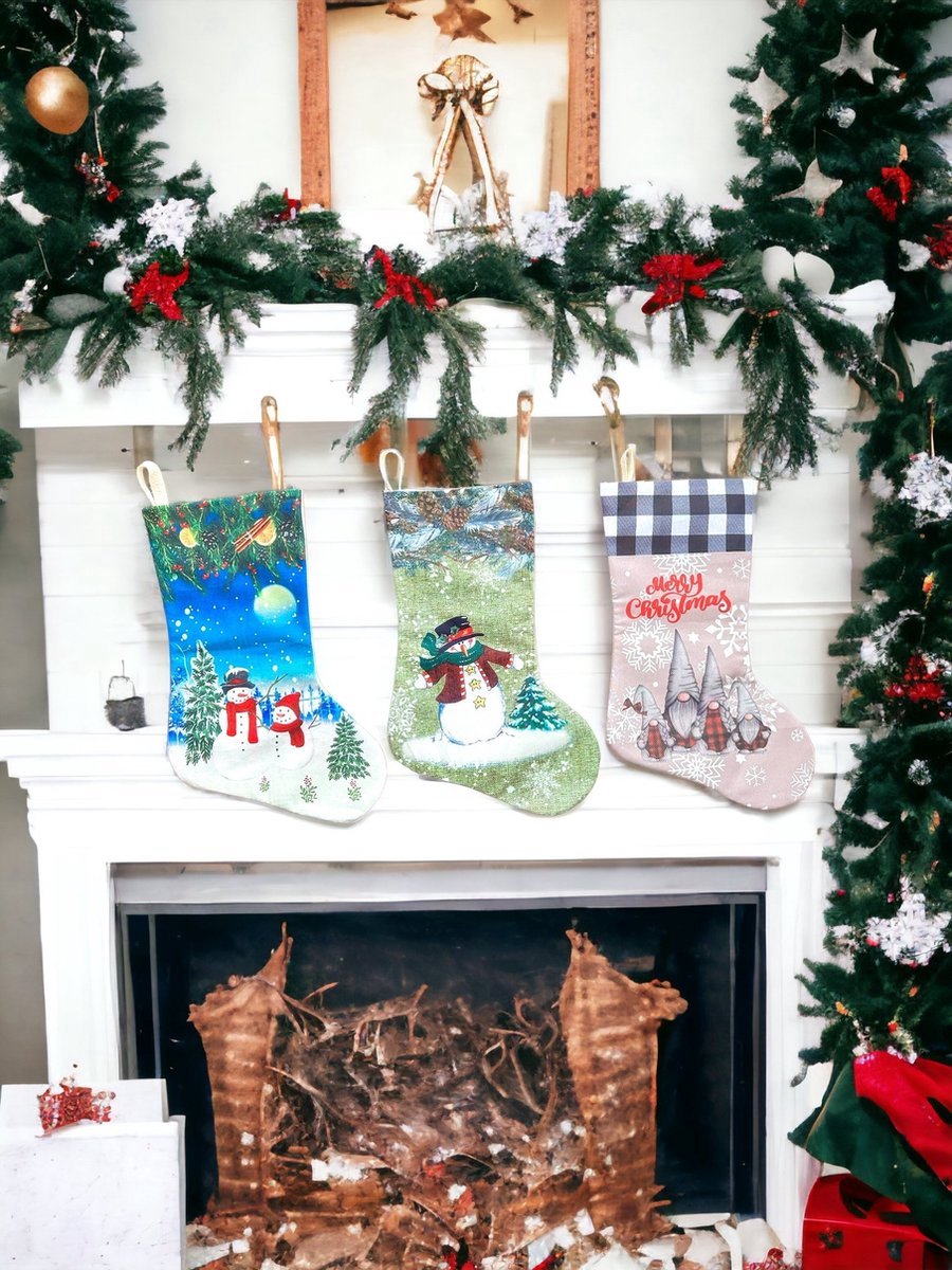 Meisterhome® kerst decoratie kerstsokken kerst cadeau kerstboom kerst sok set van 3 stuks