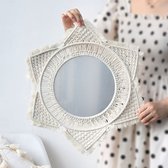 Macramé Spiegel | Handgemaakt | Hoogwaardige kwaliteit | Wandspiegel | Wit