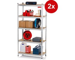EASYmaxx Set van 2 Metalen Opbergrekken 180x90x40 cm - Draagvermogen ca. 875 kg, 175 kg per niveau - Plank en werkbank - Kelderrekken met 10 verstelbare planken - Voor kelder, garage, werkplaats