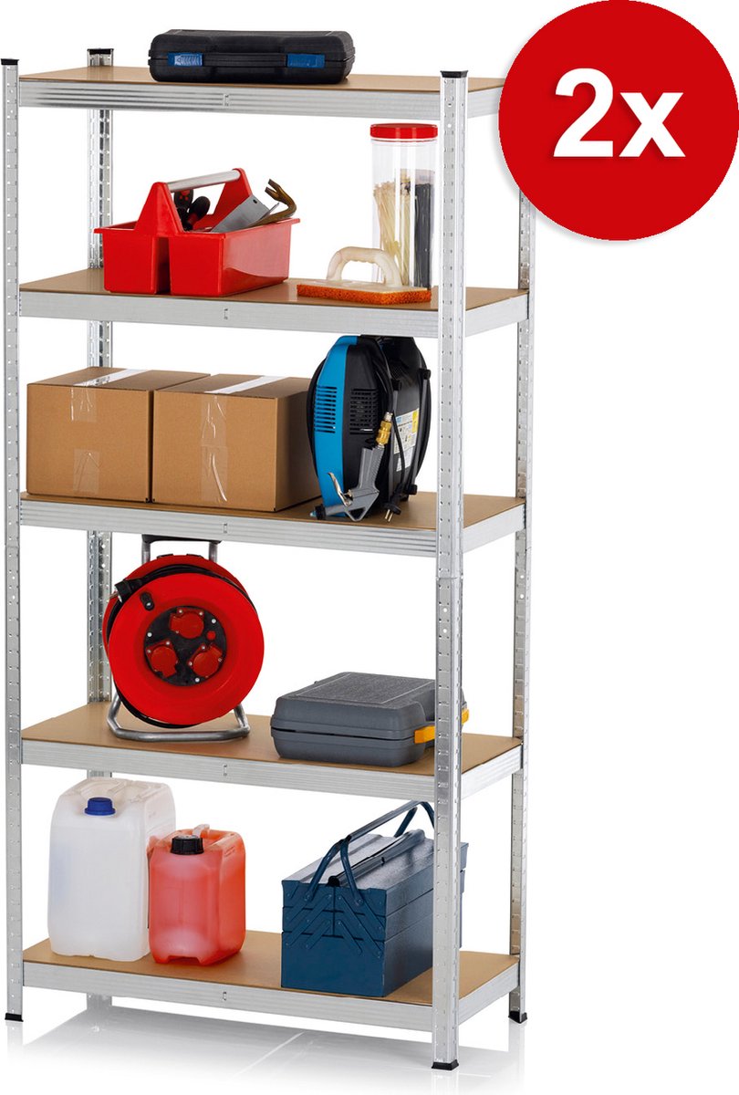 EASYmaxx Set van 2 Metalen Opbergrekken 180x90x40 cm - Draagvermogen ca. 875 kg, 175 kg per niveau - Plank en werkbank - Kelderrekken met 10 verstelbare planken - Voor kelder, garage, werkplaats