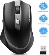 Draadloze muis, 2,4 G opladen draadloze muis, draadloze muis, laptop muis met USB nano-ontvanger, 6 toetsen, 5 instelbare dpi, voor pc/tablet/laptop en Windows/Mac/Linux (opladen en is stille muis) kleur zwart