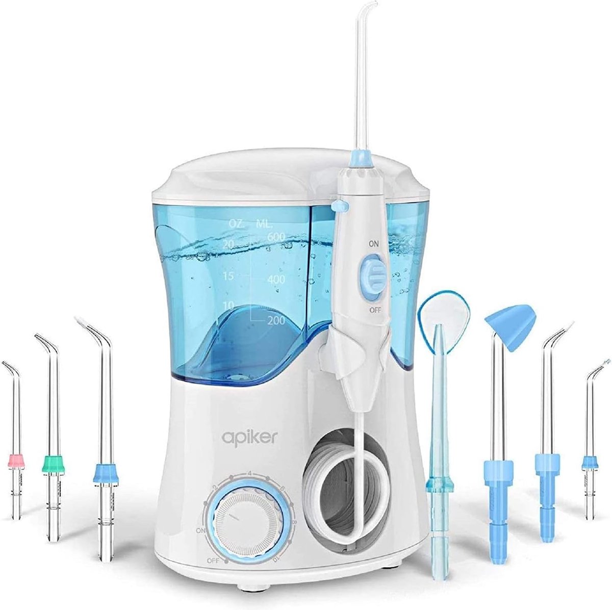 Bol.com Waterflosser - Monddouche - Draadloos - Mondverzorging - met 10 drukniveaus en 8 sproeiers, IPX7 waterdicht, 600ml orale... aanbieding