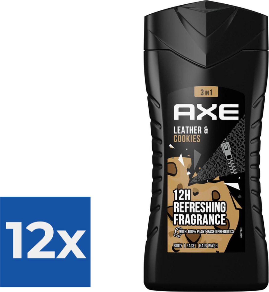 Goedkoopste Axe Leather & Cookies 3-in-1 Douchegel - 250 ml - Voordeelverpakking 12 stuks