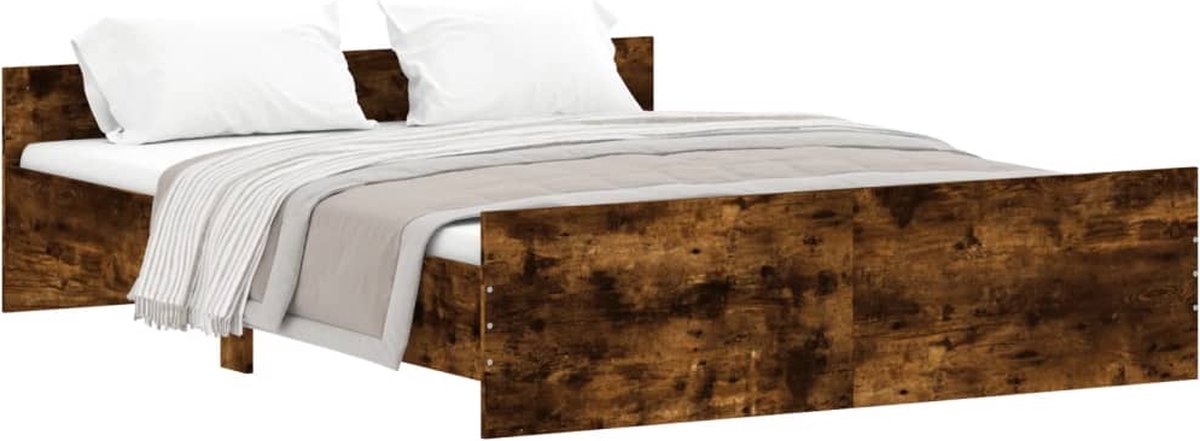 vidaXL - Bedframe - met - hoofd- - en - voeteneinde - gerookt - eiken - 150x200 - cm