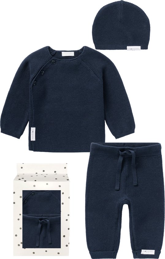 Noppies - Geschenkverpakking met kledingset - Navy - 3delig - Broek Grover - trui Pino - Muts Rosita - Maat 56