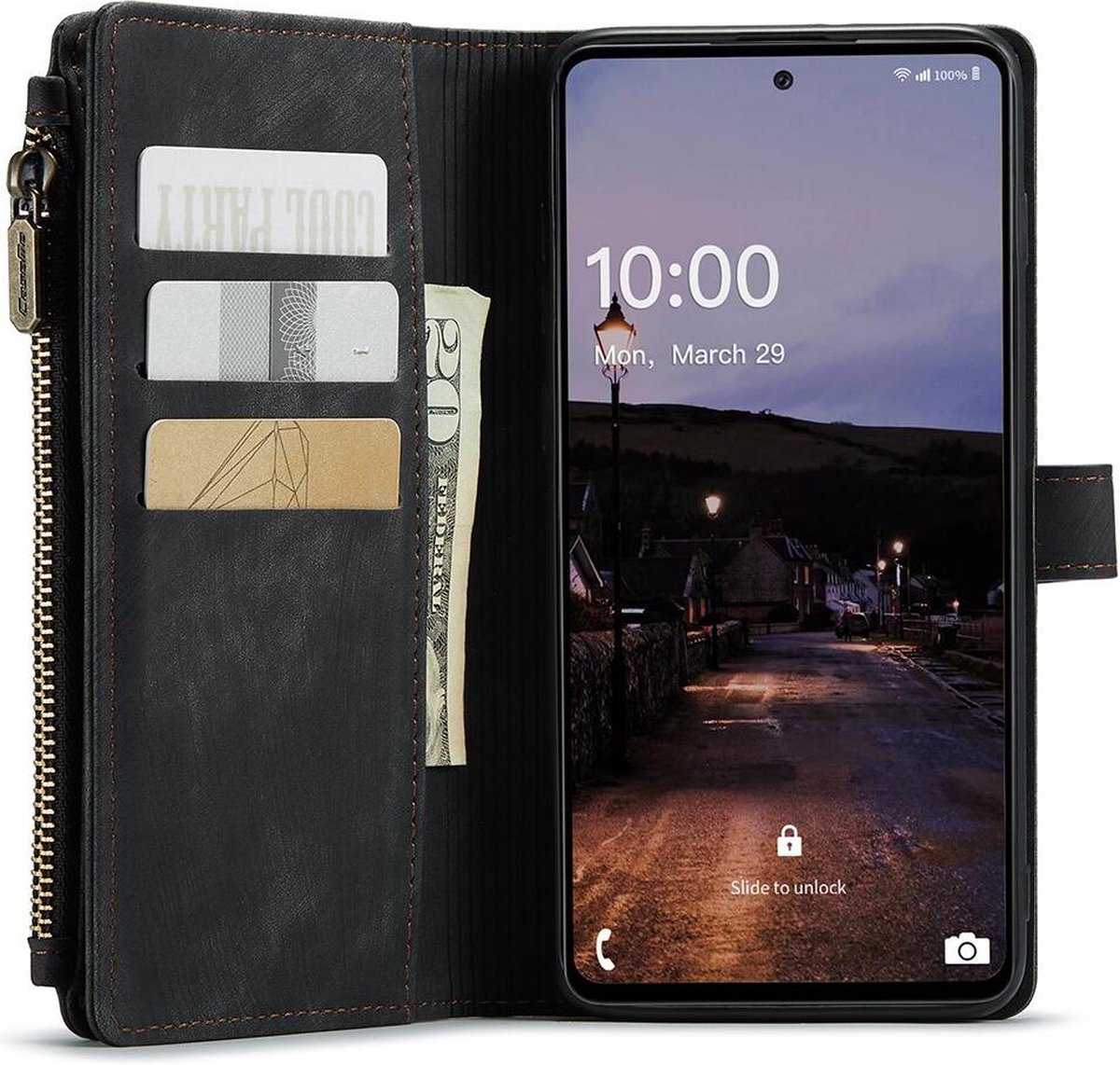 CaseMe C30 Hoesje Geschikt voor Samsung Galaxy A33 | Wallet Zipper Book Case met Pasjeshouder | Beschermhoes met Portemonnee | Zwart