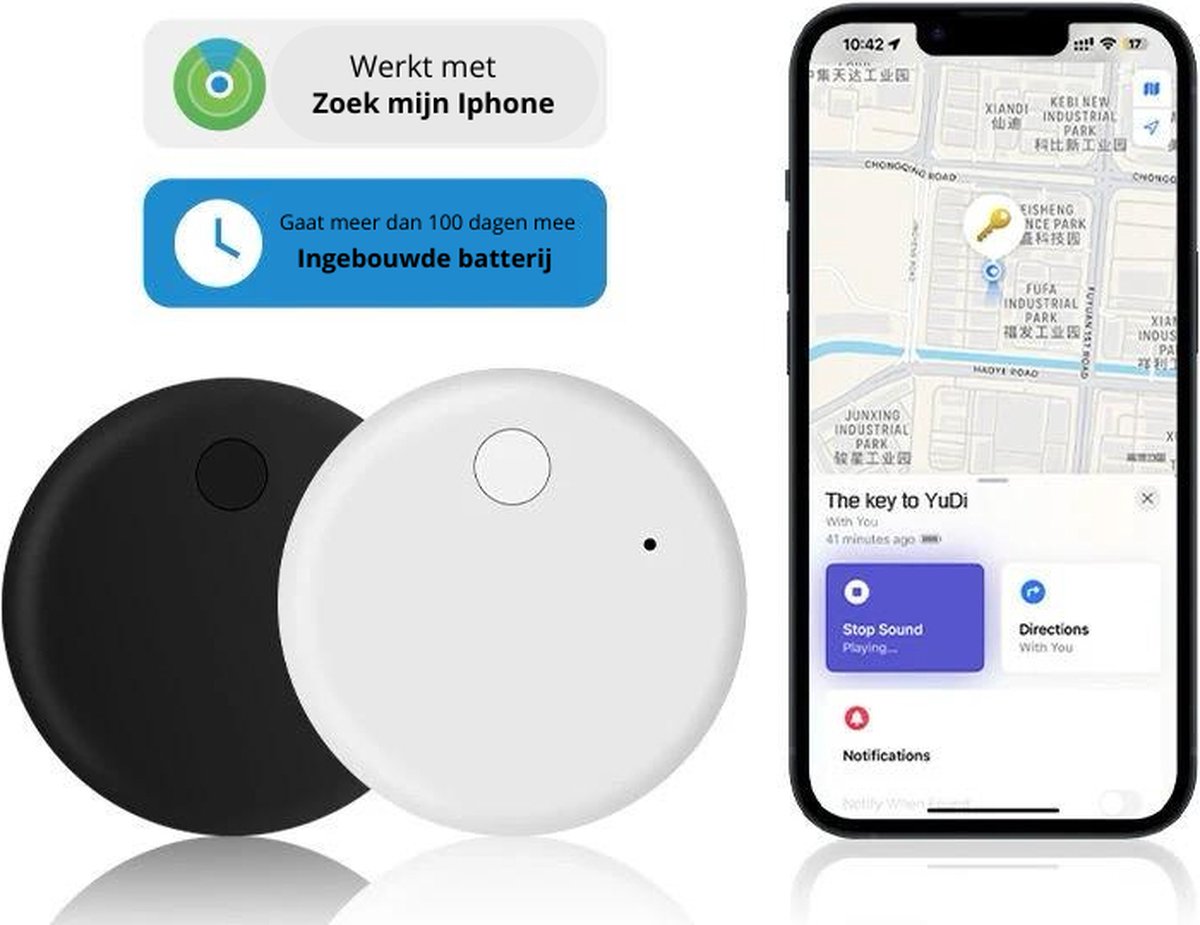 Airtag - GPS Tracker - Zoek mijn Iphone - Locatie Tracker - Sleutelvinder - Huisdieren tracker - Met Sleutelhanger - Wit