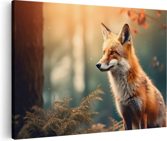 Artaza Canvas Schilderij Vos van Dichtbij in het Bos - 90x60 - Foto Op Canvas - Canvas Print - Muurdecoratie