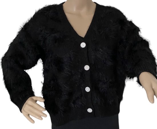 Dames fluffy vest Onesize S-L zwart