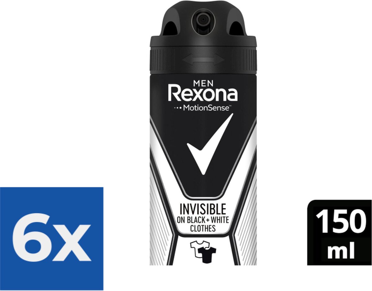 Goedkoopste Rexona Men Invisible Black White Anti White Marks Deodorant - 150ml - Voordeelverpakking 6 stuks