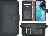 Motorola Moto G54 Hoesje - Bookcase - Moto G54 Hoesje Book Case Wallet Echt Leer Geribbeld Zwart Cover
