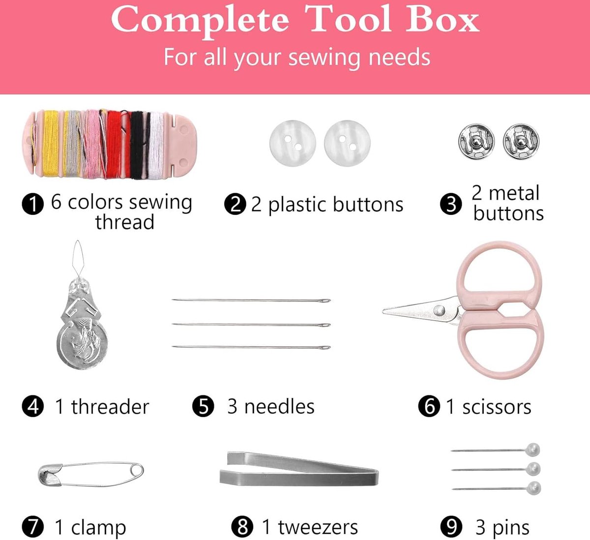 Kit d'outils de couture, boîte de rangement de fil à coudre facile à  transporter, boîte à couture de 32 couleurs poids léger