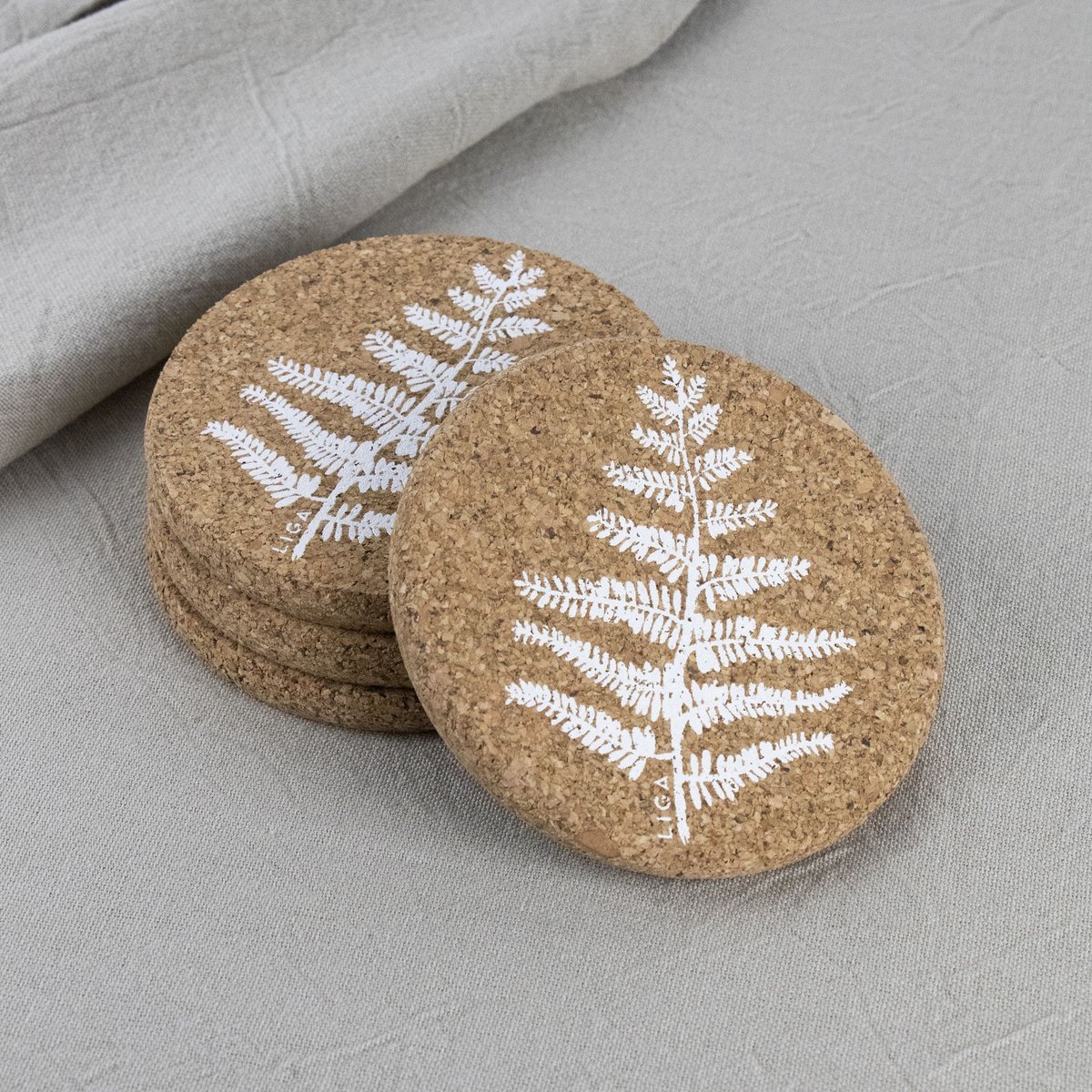 LIGA - Onderzetter Varen Set van 4 Stuks - Kurk - Beige