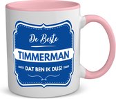 Akyol - de beste timmerman koffiemok - theemok - roze - Timmerman - een timmerman - werk - afscheidscadeau - verjaardagscadeau - 350 ML inhoud