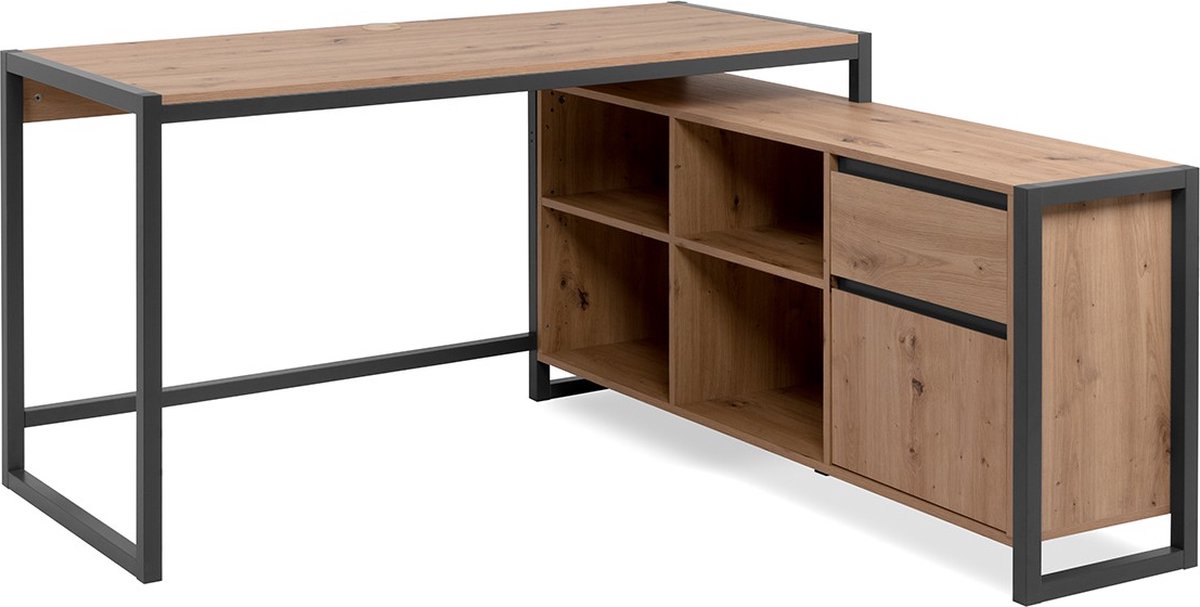 CALICOSY - Modulaire Hoekbureau in Eikenhouten Decor van 139 cm - Praag