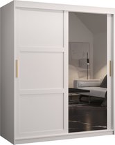Armoire à portes coulissantes avec miroir Armoire à 2 portes coulissantes Armoire armoire de chambre Tringle à vêtements avec étagères (LxHxP) : 150x200x60 cm - Rumble II (Wit, 150) avec tiroirs