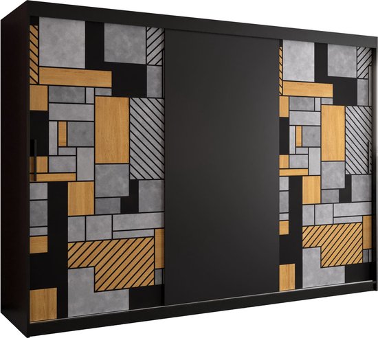Zweefdeurkast Kledingkast met 3 schuifdeuren Garderobekast slaapkamerkast Kledingstang met planken (LxHxP): 250x250x60 cm - Varus (Zwart, 250) met lades