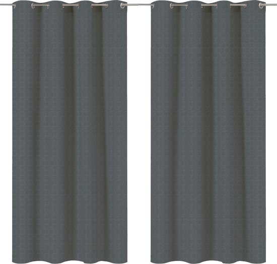 INSPIRE - Set van 2 verduisterende gordijnen - Ondoorzichtig gordijn - B.140 x H.280 cm - Gordijnen met oogjes - Polyester - Donkergrijs met geometrisch patroon