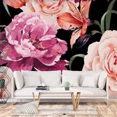 Fotobehangkoning - Behang - Vliesbehang - Fotobehang - Roses of Love - Bloemen - Pioenrozen - Rozen - Romantisch - 100 x 70 cm