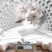 Fotobehangkoning - Behang - Vliesbehang - Fotobehang - Flowers in the Tunnel - 3D Lelies in de Tunnel - Bloemen - 300 x 210 cm