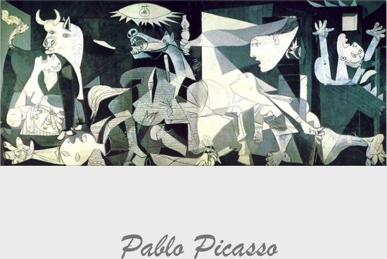 Allernieuwste.nl® Canvas Schilderij * Pablo Picasso: Guernica * - Kunst aan je Muur - Kubisme - Kleur - 60 x 140 cm