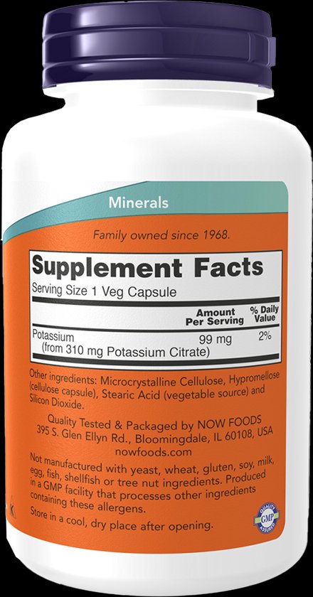 Potassium citrate 99mg 180 capsules - kaliumcitraat voor een normale spierfunctie | NOW - Now Foods