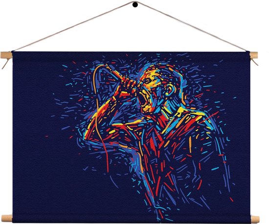 Textielposter Kleurrijke Zanger 01 Rechthoek Horizontaal XL (75 X 90 CM) - Wandkleed - Wanddoek - Wanddecoratie