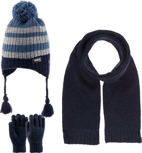 Kitti 3-Delig Winter Set | Muts (Beanie) met Fleecevoering - Sjaal - Handschoenen | 4-8 Jaar Jongens | K23170-15-04 | Navy Blue