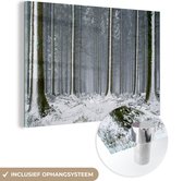 MuchoWow® Glasschilderij 90x60 cm - Schilderij acrylglas - Bomen - Winter - Sneeuw - Foto op glas - Schilderijen