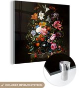 MuchoWow® Glasschilderij 20x20 cm - Schilderij acrylglas - Oude meesters - Kunst - Vaas met bloemen - Jan Davidsz de Heem - Foto op glas - Schilderijen