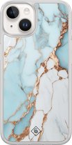 Casimoda® hoesje - Geschikt voor iPhone 14 - Marmer Lichtblauw - 2-in-1 case - Schokbestendig - Marble design - Verhoogde randen - Blauw, Transparant