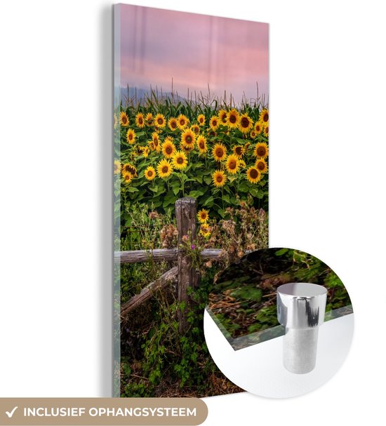 MuchoWow® Glasschilderij 20x40 cm - Schilderij acrylglas - Zonnebloem - Bloemen - Planten - Foto op glas - Schilderijen