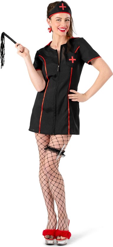 Funny Fashion - Verpleegster & Masseuse Kostuum - Kinky Verpleegster Meike - Vrouw - Zwart - Maat 36-38 - Carnavalskleding - Verkleedkleding