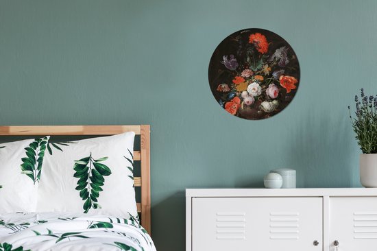 Nature morte avec des fleurs et une montre - Peinture d'Abraham Mignon Sticker papier peint cercle mural ⌀ 30 cm / cercle papier peint / cercle mural / cercle vivant - autocollant & découpe ronde