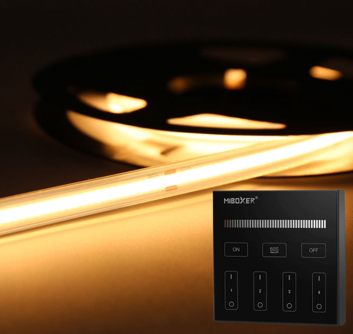 LED Strip COB - 10 Meter - Complete Set - 2700k - Warm Wit - 24V - IP65 Waterdicht - 480LED/m - Met Draadloze Mi-Light(MiBoxer) Touch Wandbediening(Zwart)
