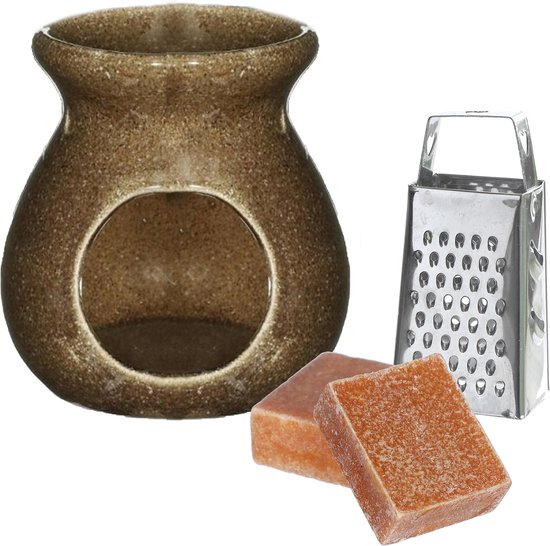 Ideas4seasons Amberblokjes/geurblokjes cadeauset - amber geur - inclusief geurbrander en mini rasp